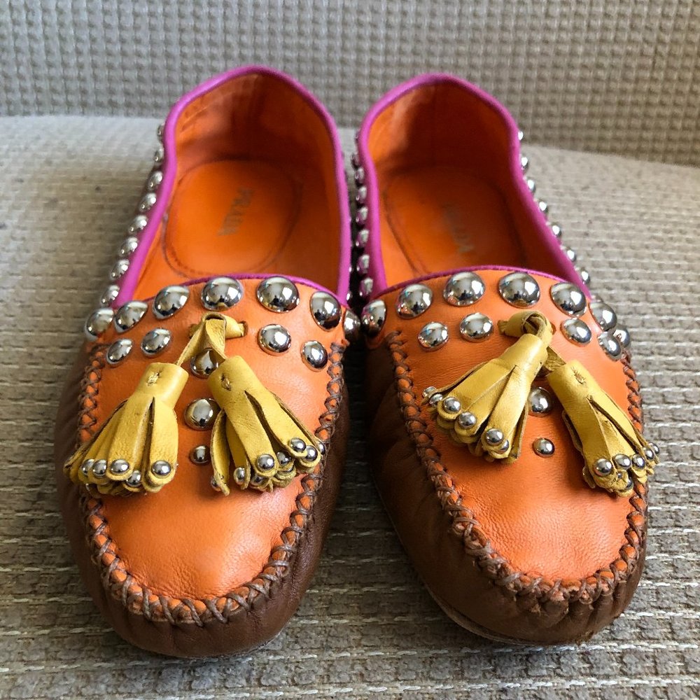 Prada Women's Multicolored Studded Colorblock Flat